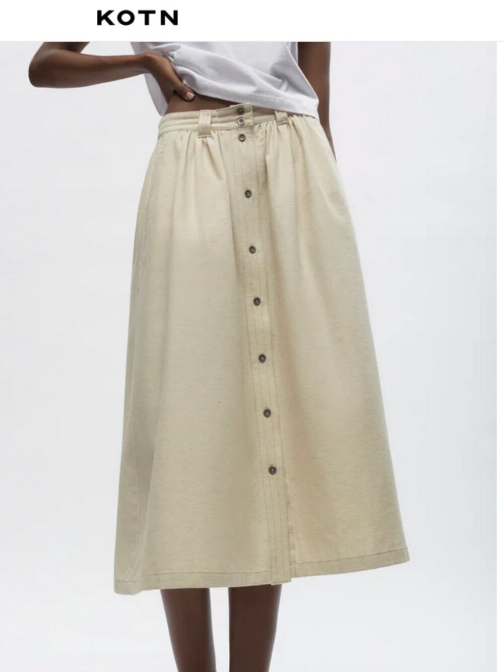 KOTN Dandera Skirt Beige Linen Mix Size 4 Small